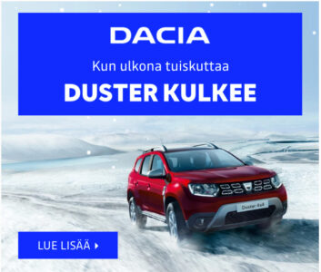 Bannerimainos, jossa auto ja tekstiä